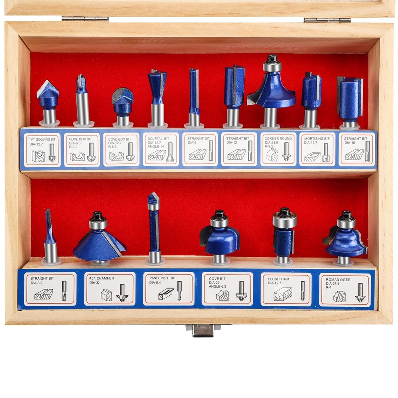Yueqing Zhongji 1/4 Inch Router Bits Set 15 Tungsten Carbide