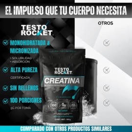 Creatina monohidratada micronizada 500g sin sabor Testo Rocket pre workout creatine 100 servicios pre entreno y alta pureza - Creatina Hombre