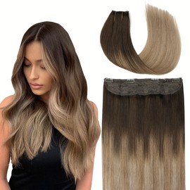 VINBAO Wire Human Hair Extensions 22 inch Darkest Brown to Light Brown Ombre Ash Blonde Hair Extensions 85g Real Wire Hair Straight Natural Human Hair Extensions (wire#2/6/18-22inch)