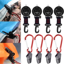 XINJIDUO 4 Powerful Suction Cups with Hooks and 4 Crocodile Clips+red Gourd Clasps. The Crocodile Clip Tent Buckle is Non Slip, and The Canopy is Fixed with Waterproof Cloth.