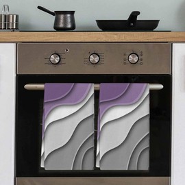 Kitchen Towels Set of 2 Purple Grey Modern Geometric Dish Towels and Dishcloths Sets Decorative Tea Towel Abstract Beach Absorbent Hand Towels for Kitchen Bathroom Bar Cleaning Backing Home Decor Gift