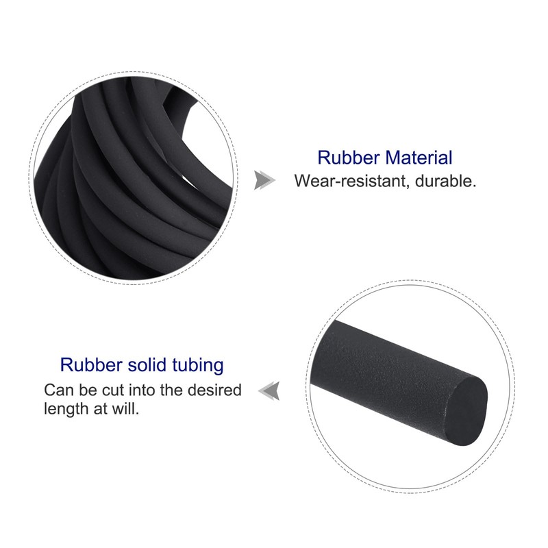 sourcing map Solid Rubber Cord Tubing 10ft 1.5mm(1/16") Dia Matte