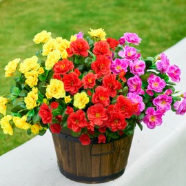 Ivydale Artificial Faux Flowers Plants for Outdoor Outside,Fake Silk Colorful Camellia UV Resistant Look Real for Planter Pot Porch Patio Balcony Garden Yard Home, 3 Bundles