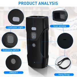 JRHC Bluetooth Barcode Scanner, Mini 2D Portable Wireless Barcode Scanner 3-in-1 Bluetooth and 2.4-G Barcode Reader