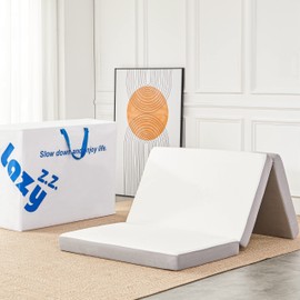 Lazyzizi Folding Mattress - 4 Inch Memory Foam Tri-fold Mattress with Breathable & Washable Bamboo Fiber Fabric Cover - Foldable Guest Bed for Camping, Road Trip, Full