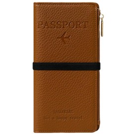 NQQNQQ RFID-Blocking Leather Travel Wallet & Passport Holder with Zipper Pocket, Card Slots, and Phone Compartment – Waterproof Travel Organizer for Women & Men. TG-1 (Brown)