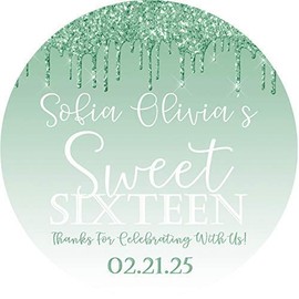 Mint Green Sweet 16 Birthday Party Stickers Or Favor Tags