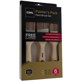 Coral 31599 Painter's Pack Paint Brushes 6Pk Professional Grade with FSC Wood 6 Piece Pack Set 2X 1.5", 2X 2", 3" and 2" Stubby Brush