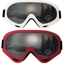 OUTDOORSPARTA 2-Pack Ski Goggles (9. White Frame, Silver Lens; Pink Frame, Silver Lens)