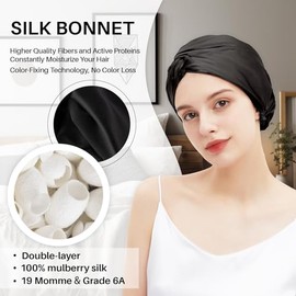 Gorro Dormir 100 Seda Morera Mujeres Hombres Cabello Rizado Fino Corto Mediano Trenzado Auténtica