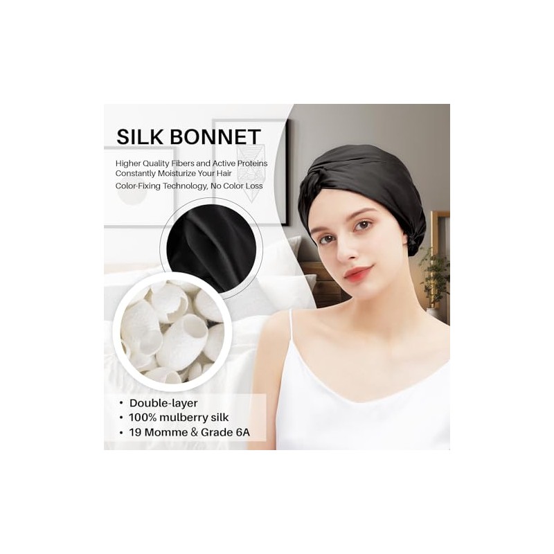 Gorro Dormir 100 Seda Morera Mujeres Hombres Cabello Rizado Fino