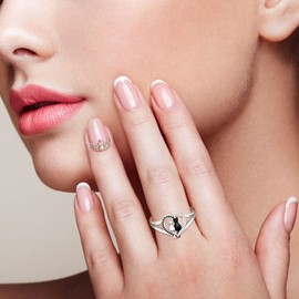 Cat Ring Sterling Silver Cat Rings Women Cat Rings for Women Animal Black White Cats Jewelry Birthday Gifts for Her Size 9