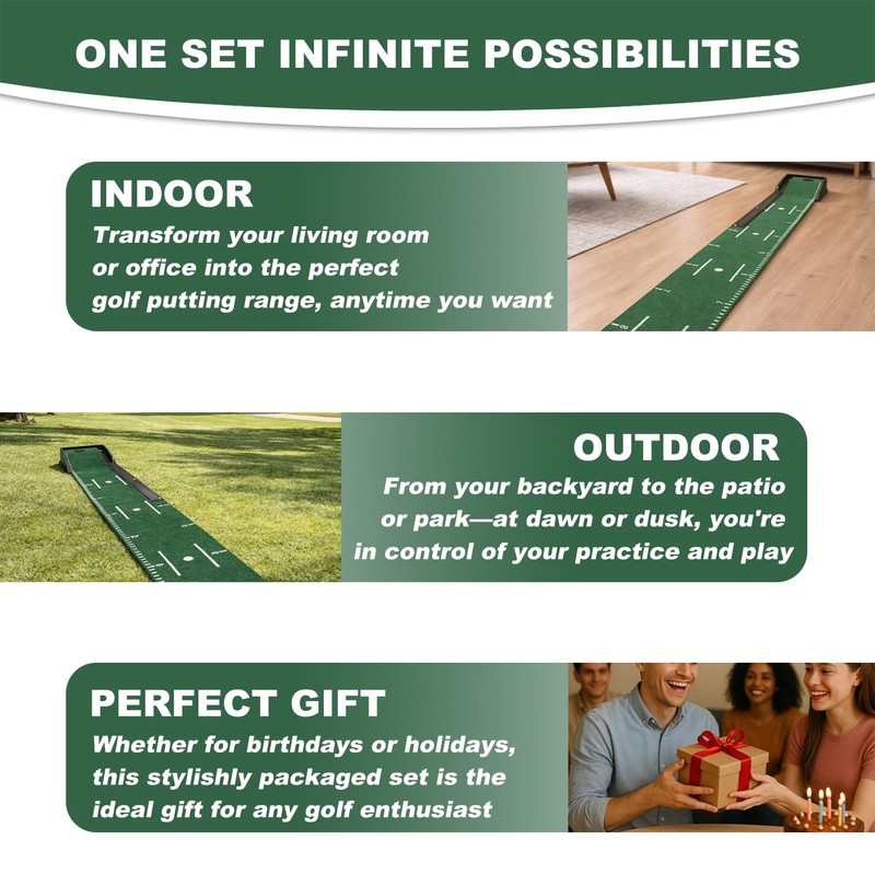 Golf Putting Mat Set with 9.8 ft Putting Green, 4
