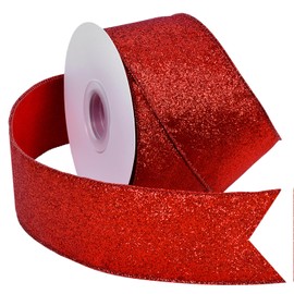 YAMA Glitter Wired Ribbon, Red, 2-1/2 inch x 20 Yards, for Christmas, Gift Wrapping, Wreath, Crafts, Bow Making and Party Decoration