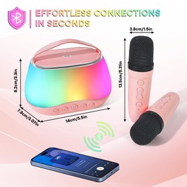 Karaoke Machine for Kids Adults, Portable Bluetooth Mini Karaoke Microphone Singing Speaker with 2 Wireless Mic and RGB Light, Karaoke Machine for Kids 3-12+, for Birthday, Family,Home Party (Pink)