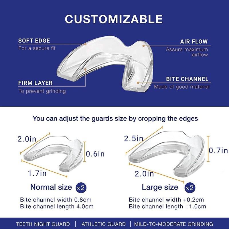 Bruxism Mouth Guard 4 Pack For Grinding Teeth, 2 Sizes,