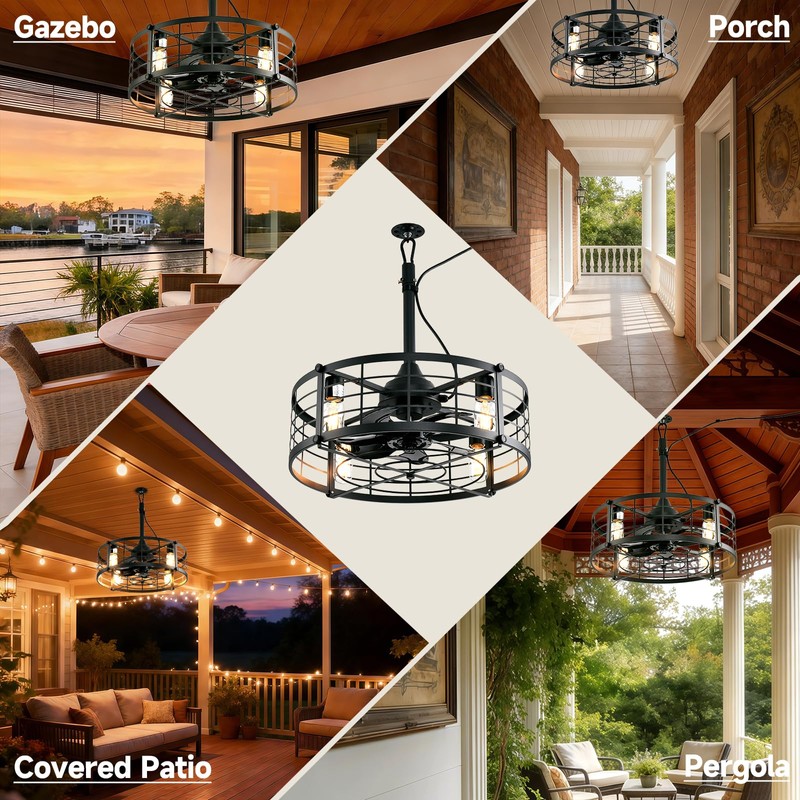 AHAWILL 20" Gazebo Fan with Light,Plug and Play,Outdoor Hanging Fan