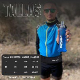 MARLOAR Running Belt + Soft Flask 250 ml Gift - Running Belt - Running Belt with Running Belt and Trail Running Stick Holder, black, Fits any waist