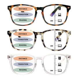 Lirbbur Progressive Multifocal Reading Glasses for Women Men, Anti Glare/Eyestrain Blue Light Blocking Computer Readers (3 Pack Mix Color, 2.25, x)