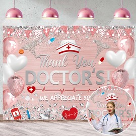 Thank You Doctors Backdrop 7x5FT Doctors Appreciation Week Banner Rose Gold Medical Theme Background Happy Doctor's Day Decorations Supplies