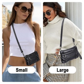 Haytijoe Triple Zip Crossbody Purses Small Crossbody Bags for Women Cell Phone Purse Soft Leather Cross Body Clutch Purse（Black Large）