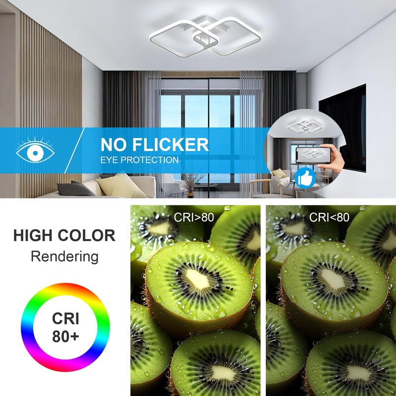 DELIPOP 23 Inch Dimmable Modern Ceiling Light, 36W 3000K/4500K/6000K Color