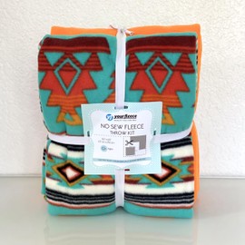 Desert Heirloom Turquoise Anti-Pill Fleece Fabric No-Sew Throw Kit (50"x60")