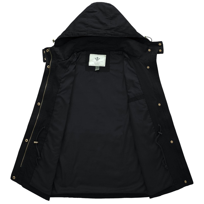 WenVen Women's Military Jacket Coat Spring Lightweight Cotton Anorak (Black,