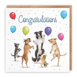 Hunts England Congratulations Card For Him Or Her - Dancing Dogs - Luxury Congratulations Card For Men, Women, Children, Engagement, New Job, Exams, Driving Test, etc. - Milo's Gallery Collection