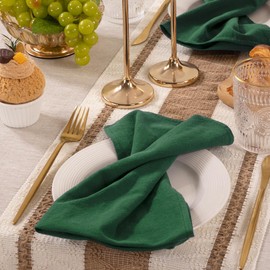 MLMW Christmas Cloth Napkins Emerald Linen Cotton Cloth Dinner Napkins Set of 8 Green 16"×16" Rustic Table Napkins for Thanksgiving Wedding Party Fall Decor