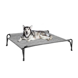 Veehoo Elevated Raised Dog Bed, Original Cooling Outdoor Dog Cot with Double Sided Protective Fence for Large Dogs, Washable Breathable Mesh, V-Shaped No-Slip Feet, Large, Black Silver