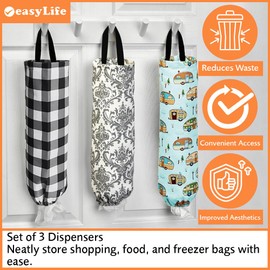 Easylife Set of 3 Plastic Bag Dispensers (L47 x W20cm). Plastic Bag Holders with 11cm Hanging Loop, Easy Grab Carrier Bag Storage, Holds up to 1KG Each, Carrier Bag Holders - Fully Guaranteed