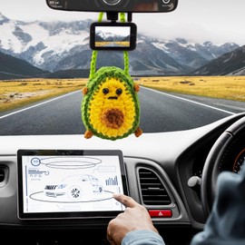Crochet Avocado Car Hanging Ornaments,Cute Aesthetic Rearview Mirror Hanging,Rear View Mirror Crochet Car Accessories,Handmade Polyester Fiber Cars Decor