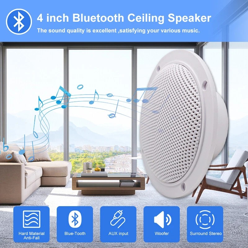 Herdio 2 Set 4" Marine Bluetooth Boat Ceiling Speakers for