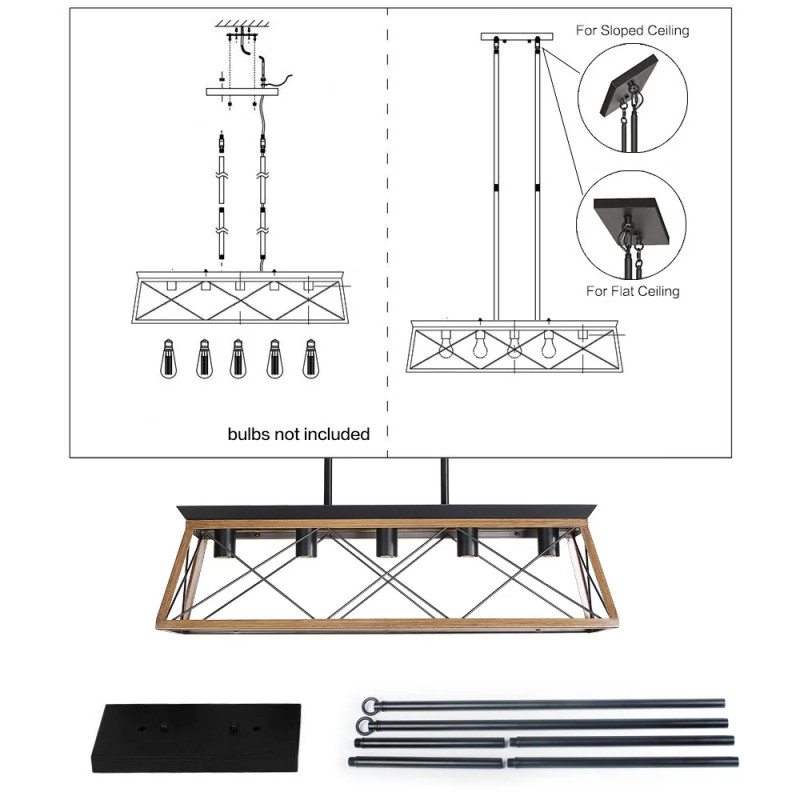 Ship From USA, 32" Industrial 5-Light Pendant Chandelier, Modern Metal