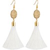 mookaitedecor White Tassel Drop Earrings for Women, Long Dangle Hook Fringe Earrings Fashion Jewellery with Plastic Bead/Titanium Coated Crystal