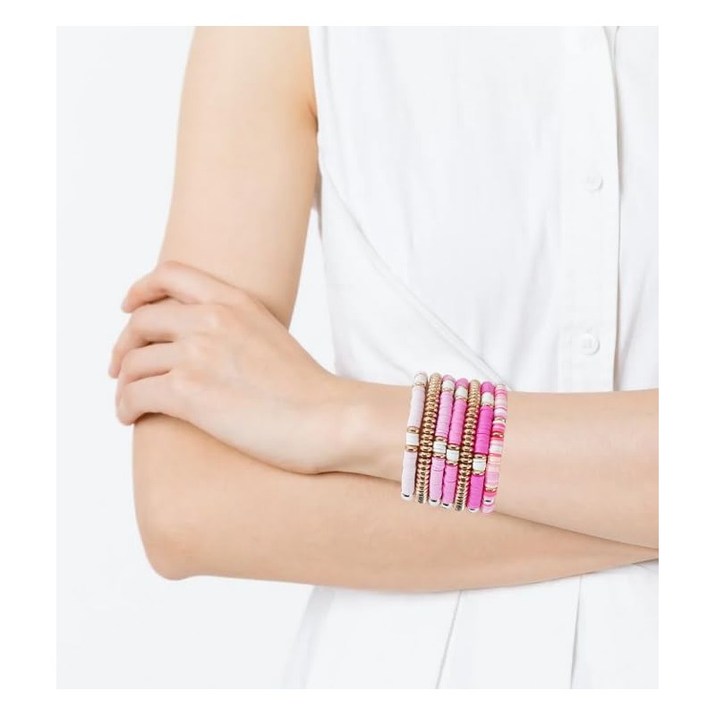 Pychee Summer Surfer Heishi Bracelet Set for Women Stackable Gold