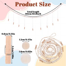 4 Pcs Wall Hanging Photo Display with Wooden Beads Garland 4 Feet Boho Collage Picture Frame DIY Picture Photo Frame Set with 9 Wood Clips for Rustic Country Home, Office Nursery Room Decoration