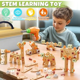 YongnKids 158 Pcs Kids Tool Set Construction STEM Building Blocks with Storage Box Educational Tool Kit for Kids Age 3 4 5 6 7 8 Years Birthday Gift