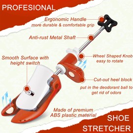 UNIKOO Professional Shoe Stretchers Wide Feet for Men Women, Shoe Tree Expander Adjustable Length & Width & Height (Men Size 4-8.5/Women Size 5-10, Orange)