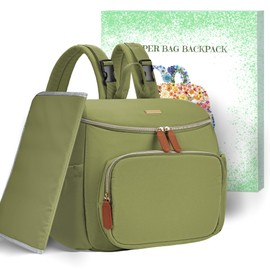 DerBiedersinn Compact Diaper Backpack for Moms, Stylish & Travel-Friendly Small Maternity Bag with Insulated Pockets, Green