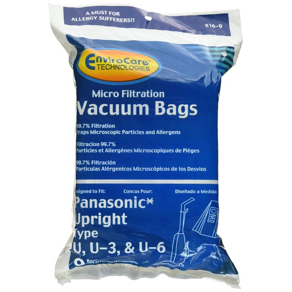 EnviroCare Replacement Micro Filtration Vacuum Cleaner Dust Bags made to fit Panasonic Types U, U-3, U-6 - 9 Pack