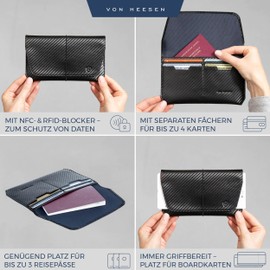 VON HEESEN Leather Passport Holder with RFID Protection - Passport Case Made of Genuine Leather - Passport Organiser for Style-Conscious Men and Women, Black carbon, Landscape