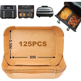 U Chef Papel para Freidora de Aire, Papel Encerado para Hornear, Accesorios para Freidora de Aire, Revestimientos de Papel Pergamino, Papel Antiadherente y Desechable, 125 pzs (Rectangular)