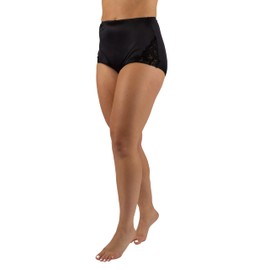 Shadowline Women's Nylon Full Brief Panty with Lace 3-Pack, Black