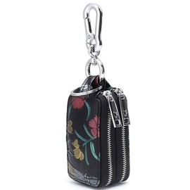 Aileder Key Case Genuine Leather Car Keychain Key Bag Hand Painted Flowers Key Chain Purse for Women Double Zipper Key Bag Pattern 3 10x5x4cm, pattern 3