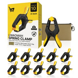 Uwaomah Spring Clamps 4-Inch | 10-Pack Heavy Duty Clips with 30lb Grip | 2 inch Mouth Open | Anti-Rust Spring with Zipper Bag | Perfect for Tarps, Crafts and Backdrops