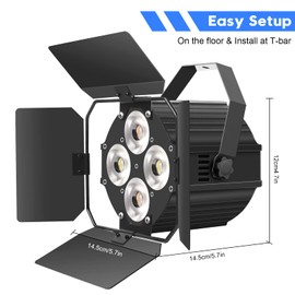 Stage Lights with Barn Doors, COB LED Par Lights Warm & Cool White Spotlights, Sound Activated DMX512 Par Can Light Uplights for Events Wedding Party Theater Church Studio Concert 2 Packs