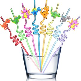 Dinosaur Straws, Novelty Dinosaur Straws, Curly Straws, Reusable Straws, for Birthday Decorations and Other Party Supplies, 8Pack