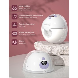 Momcozy Breast Pump Hands Free M5, Wearable Breast Pump of Baby Mouth Double-Sealed Flange with 3 Modes & 9 Levels, Electric Breast Pump Portable - 24mm, 1 Pack Lilac